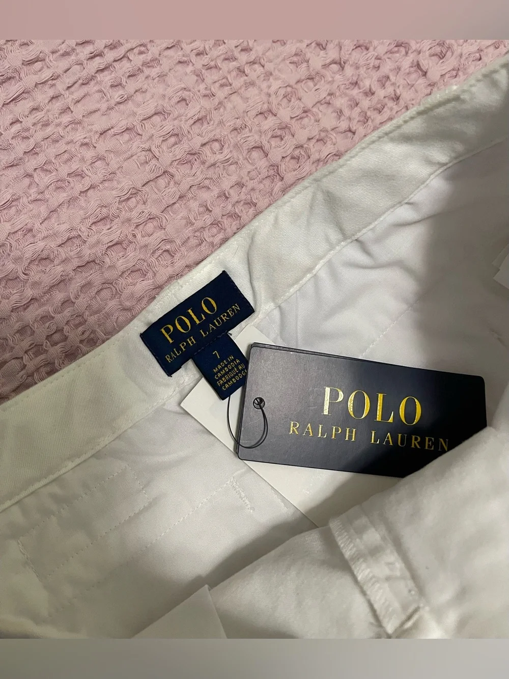 NWT Girls Polo Ralph Lauren White Classic Chino Shorts Navy Striped Belt Size 7